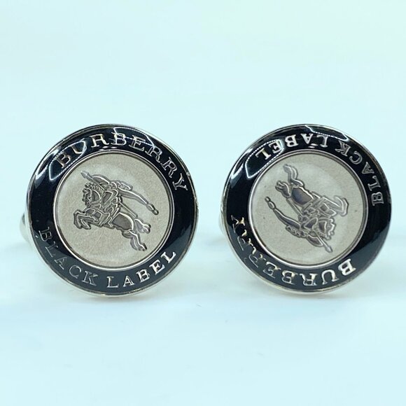 Burberry Classic Check Round Horsenight Silver Cufflinks authentic  GS127 - Picture 2 of 6